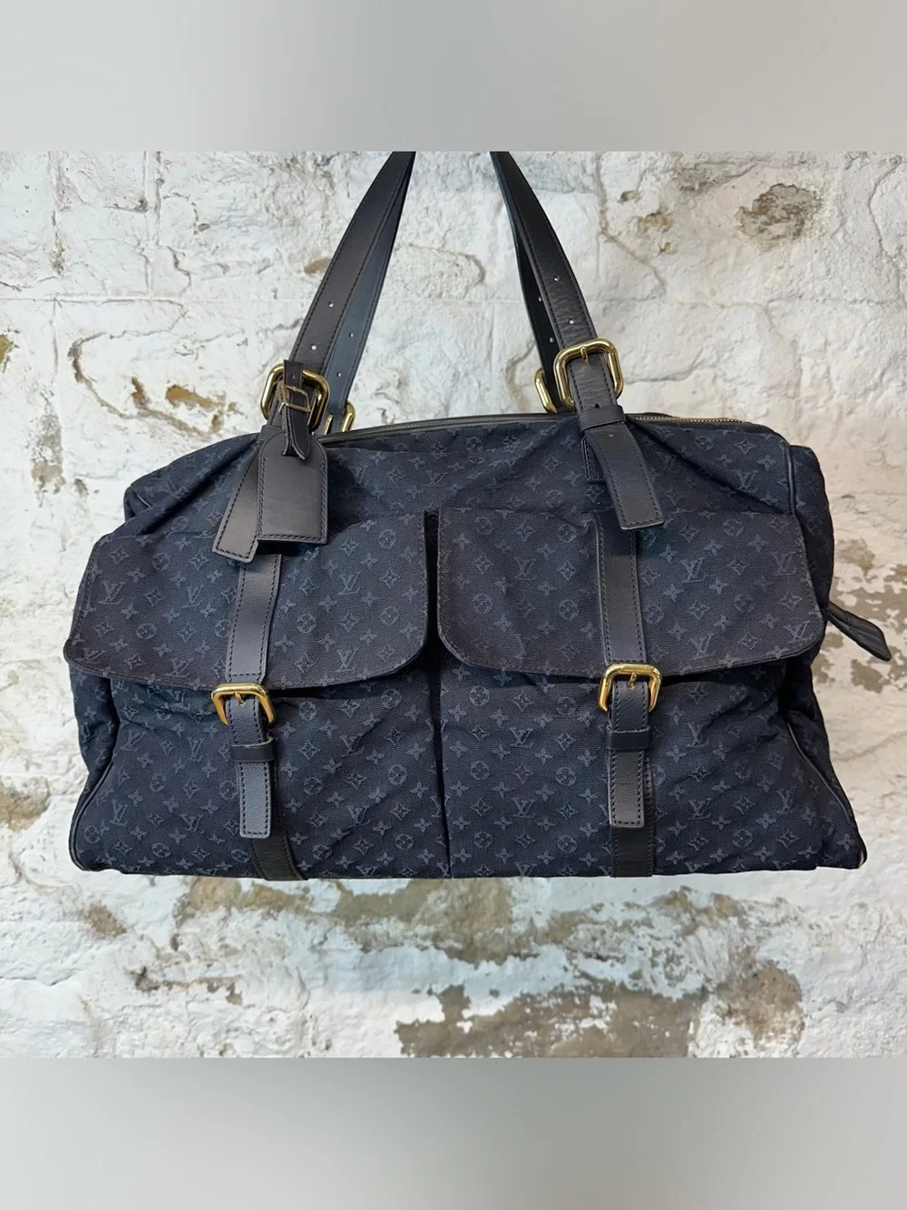 Louis Vuitton Blue Monogram Duffel Bag with Gold Hardware